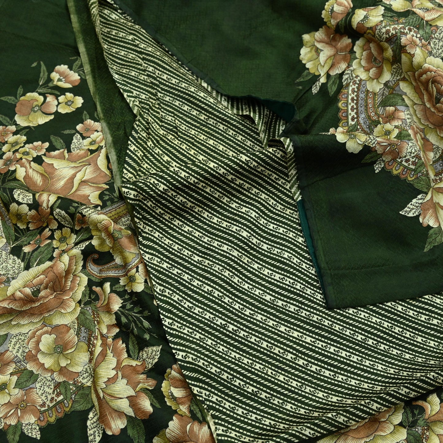 Indian Vintage Sari Green Pure Silk Printed Sarees 5yd Sewing Craft Fabric Dress Making  Soft Floral Wrap Upcycle Used Quilting Crafting