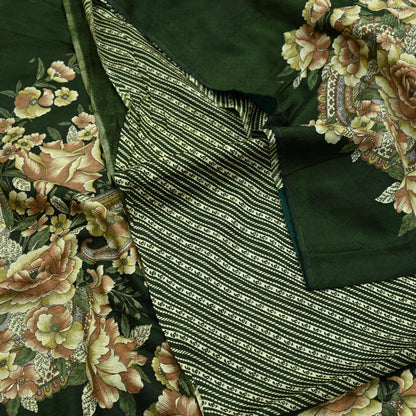 Indian Vintage Sari Green Pure Silk Printed Sarees 5yd Sewing Craft Fabric Dress Making  Soft Floral Wrap Upcycle Used Quilting Crafting
