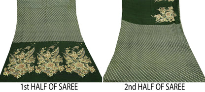 Indian Vintage Sari Green Pure Silk Printed Sarees 5yd Sewing Craft Fabric Dress Making  Soft Floral Wrap Upcycle Used Quilting Crafting