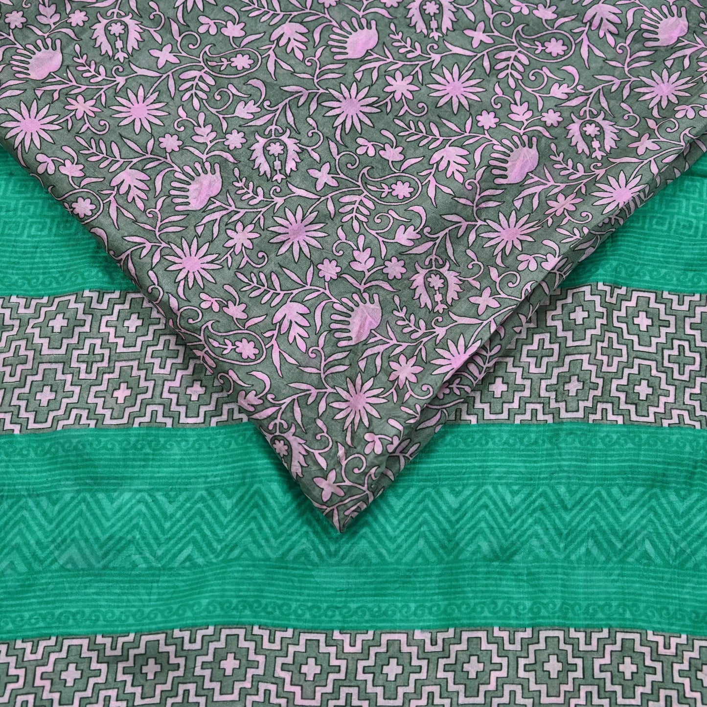 Indian Vintage Sari Gray & Pink 100% Pure Silk Printed Sarees Craft Fabric 5yd Sewing DressMaking Floral Crafting Quilting Upcycle