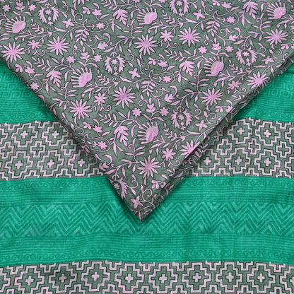 Indian Vintage Sari Gray & Pink 100% Pure Silk Printed Sarees Craft Fabric 5yd Sewing DressMaking Floral Crafting Quilting Upcycle