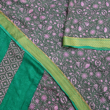 Indian Vintage Sari Gray & Pink 100% Pure Silk Printed Sarees Craft Fabric 5yd Sewing DressMaking Floral Crafting Quilting Upcycle