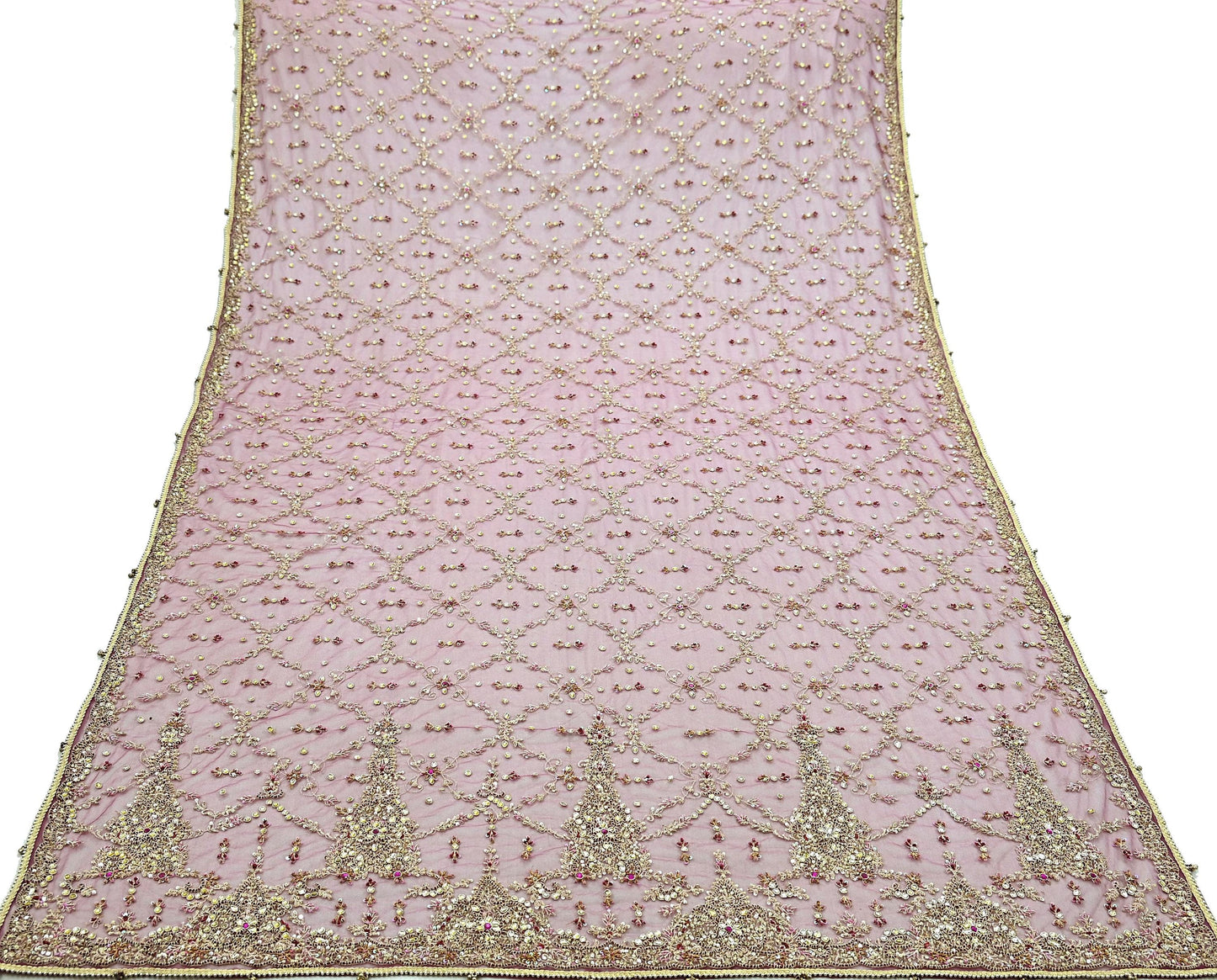 Indian Vintage Heavy Purple Dupatta Net Mesh Long Stole Hand Embroidered Scarf Zardozi Zari Sequins Stole Wedding Veil