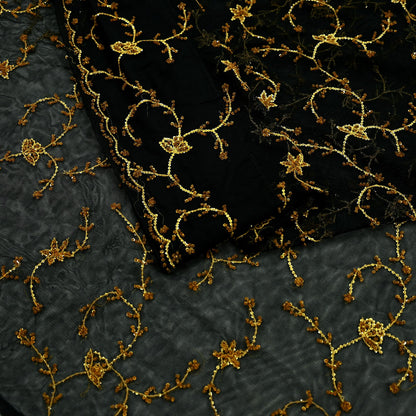 Indian Vintage Heavy Sari Black Net/Mesh Embroidered Sarees Fabric 5Yd Sewing Soft Floral Craft Fabric Dress making Crafting Bollywood sari