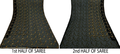 Indian Vintage Heavy Sari Black Net/Mesh Embroidered Sarees Fabric 5Yd Sewing Soft Floral Craft Fabric Dress making Crafting Bollywood sari