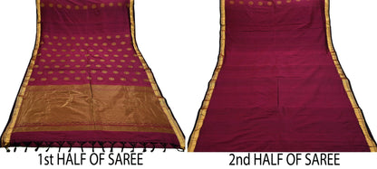 Vintage Heavy Sari Purple Hand Woven Kanjivaram Artificial Silk Sarees Zari 5Yd Floral Craft Fabric Dress making Crafting Quilting