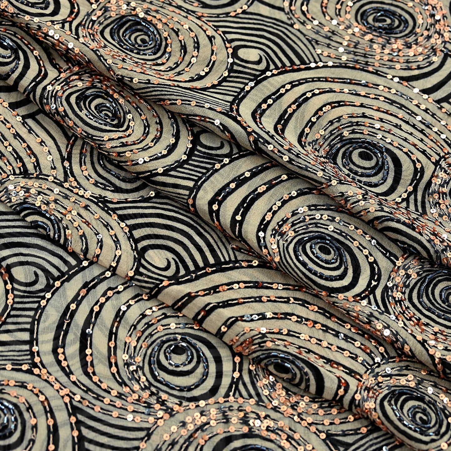 Indian Vintage Heavy Sari Beige Pure Georgette Silk Hand Beaded Sarees Craft Fabric 5Yd Sewing Soft Ethnic Wedding Sarees Dress making