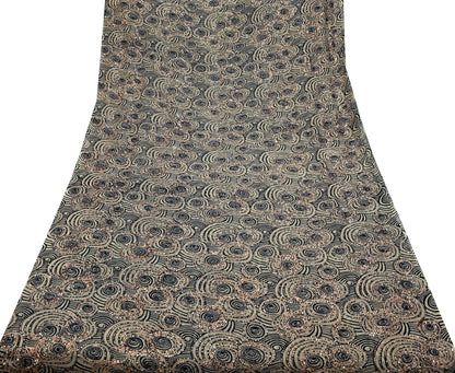 Indian Vintage Heavy Sari Beige Pure Georgette Silk Hand Beaded Sarees Craft Fabric 5Yd Sewing Soft Ethnic Wedding Sarees Dress making