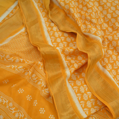 Indian Vintage Sari Yellow Printed 100% Pure Cotton Saree Craft Fabric 5Yd Soft Sewing Sarong Wrap Boho Dress Making Crafting Quilting