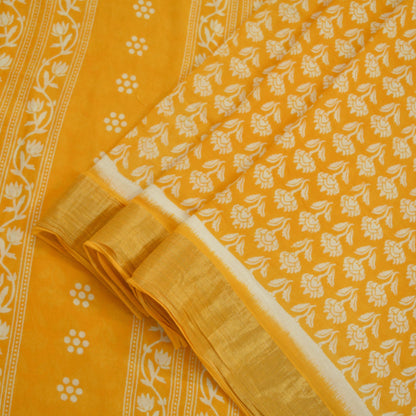 Indian Vintage Sari Yellow Printed 100% Pure Cotton Saree Craft Fabric 5Yd Soft Sewing Sarong Wrap Boho Dress Making Crafting Quilting