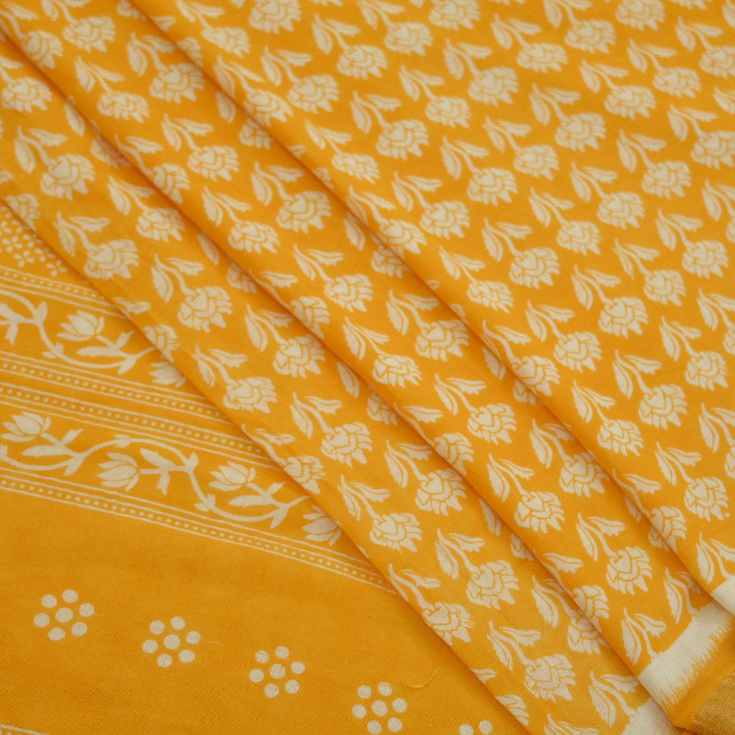 Indian Vintage Sari Yellow Printed 100% Pure Cotton Saree Craft Fabric 5Yd Soft Sewing Sarong Wrap Boho Dress Making Crafting Quilting