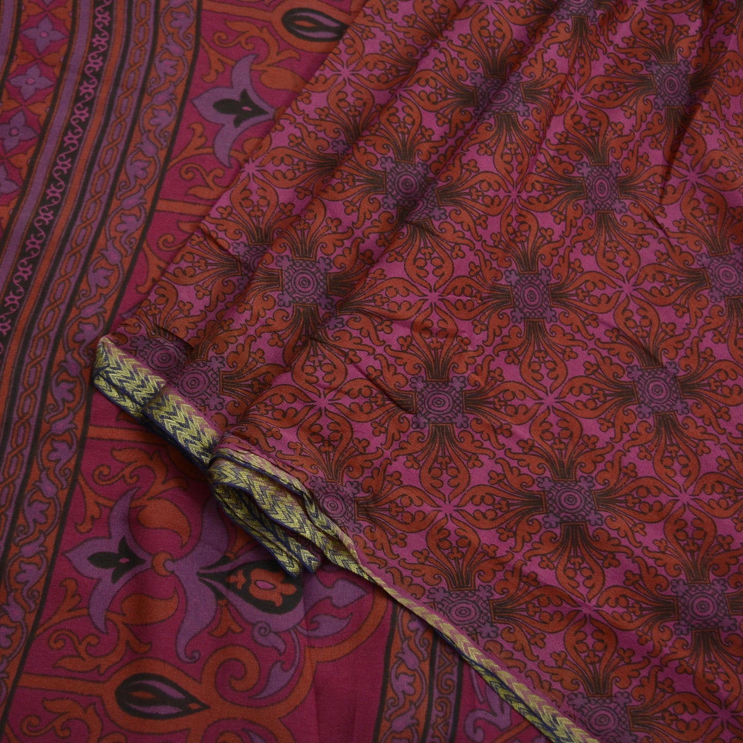 Indian Vintage Sari Pink 100% Pure Silk Woven Printed Sarees 5yd Sewing Craft Fabric DressMaking Zari Border Quilting Upcycle Crafting