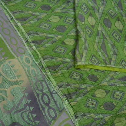 Indian Vintage Sari Green Pure Silk Printed Saree Fabric 5yd Sewing Craft Dress Making  Soft Abstract Quilting Crafting Upcycle