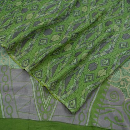 Indian Vintage Sari Green Pure Silk Printed Saree Fabric 5yd Sewing Craft Dress Making  Soft Abstract Quilting Crafting Upcycle