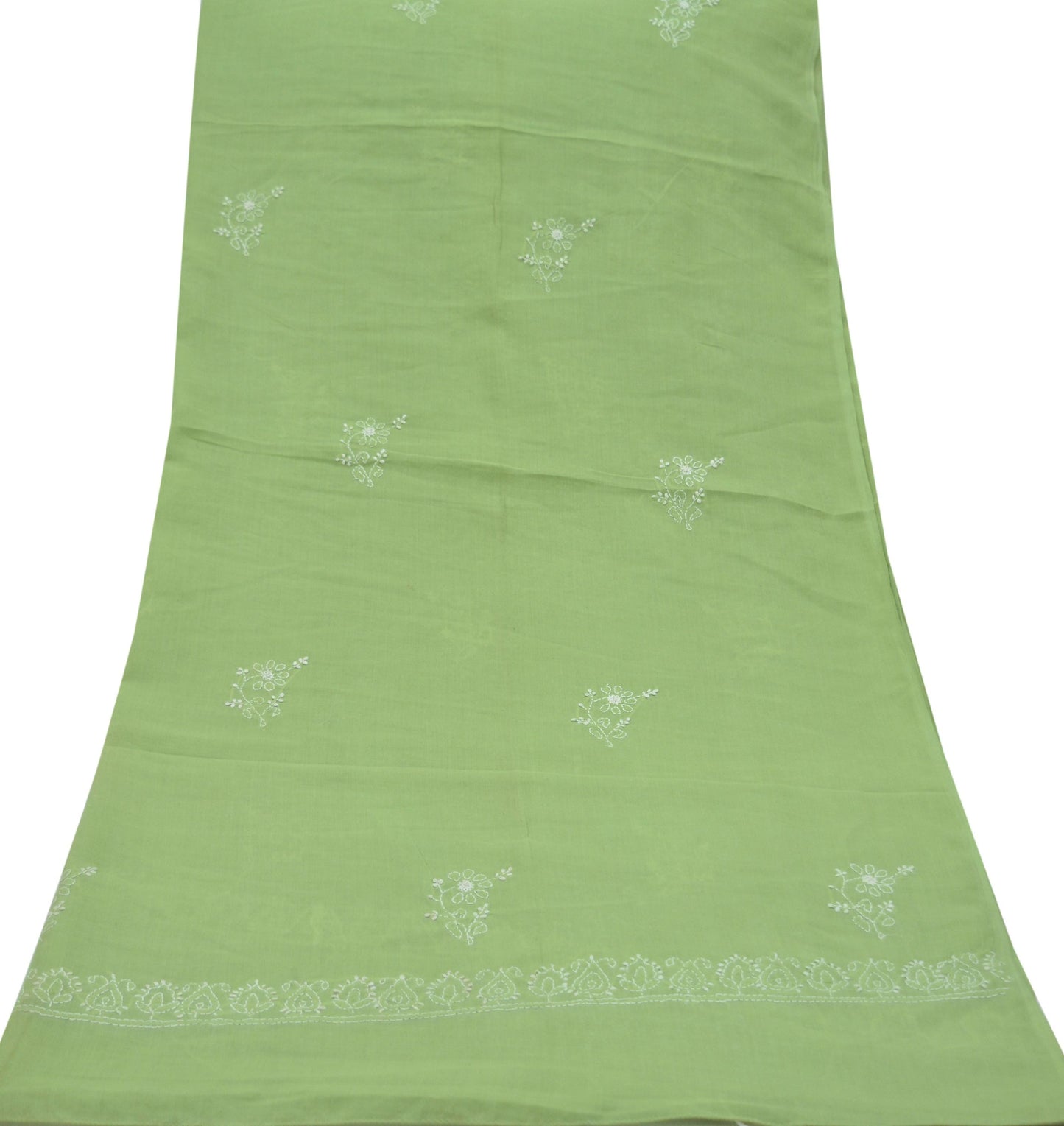 Indian Vintage Dupatta Green Long Stole Pure Cotton Handmade Chikankari Scarves Veil Scarf Wrap Hippie Boho Soft