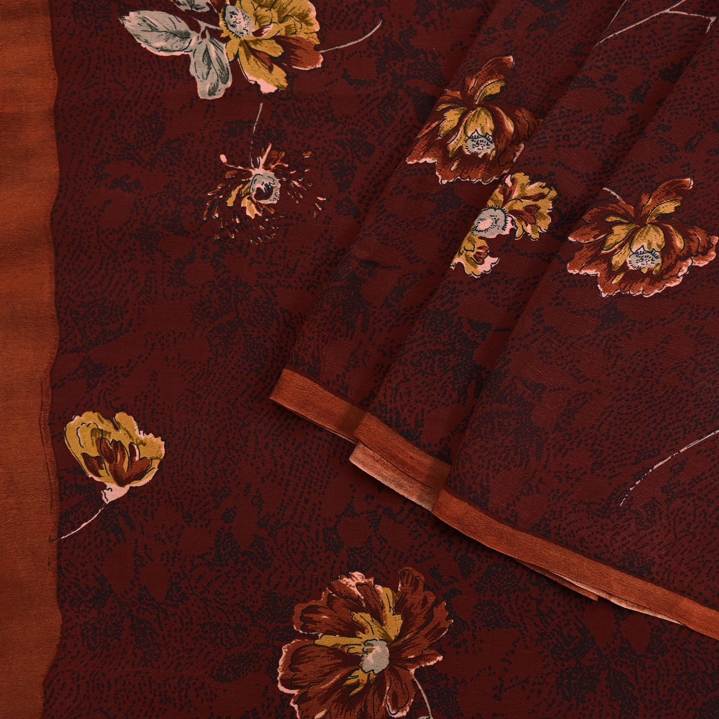 Indian Vintage Maroon Saree Pure Crepe Silk Printed Sari Craft Fabric 5yd Sewing Floral Soft Wrap Dress Making Crafting Quilting Upcycle