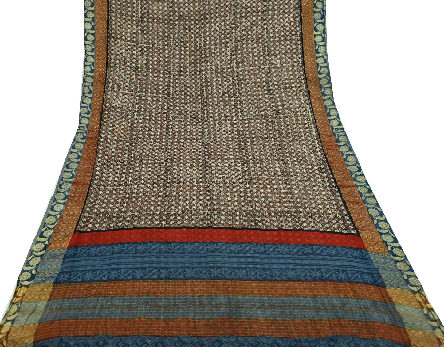 Women Vintage Sari Purple & Blue Pure Georgette Silk Printed Sarees Craft Fabric Sewing 5Yd Soft Dress Making Zari Border Crafting Quilting