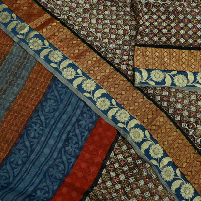 Women Vintage Sari Purple & Blue Pure Georgette Silk Printed Sarees Craft Fabric Sewing 5Yd Soft Dress Making Zari Border Crafting Quilting