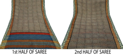 Women Vintage Sari Purple & Blue Pure Georgette Silk Printed Sarees Craft Fabric Sewing 5Yd Soft Dress Making Zari Border Crafting Quilting