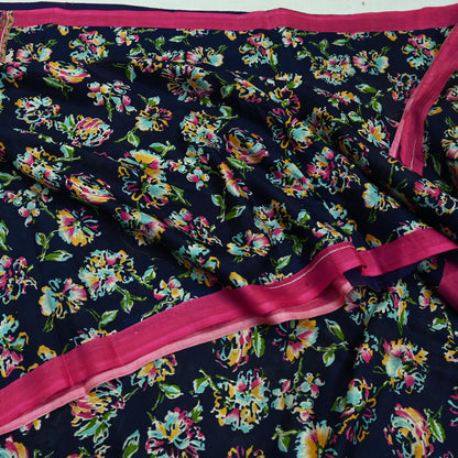 Indian Vintage Pink & Blue Saree 100% Pure Silk Printed Sari Fabric 6yd Sewing Craft DressMaking Soft Floral Quilting Crafting Upcycle