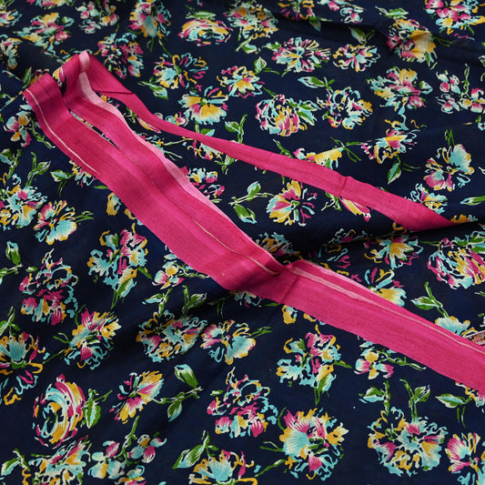 Indian Vintage Pink & Blue Saree 100% Pure Silk Printed Sari Fabric 6yd Sewing Craft DressMaking Soft Floral Quilting Crafting Upcycle