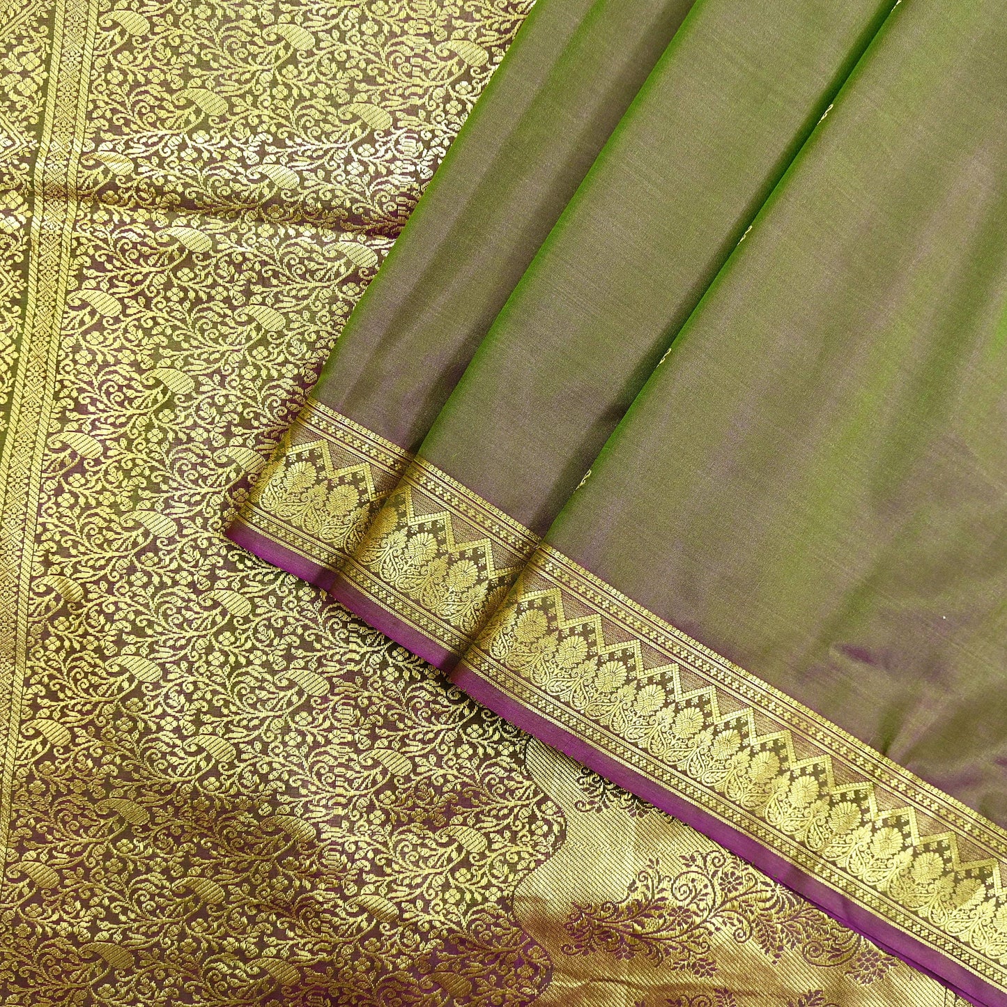 Indian Vintage Sari Green & Purple Artificial Silk Hand Woven Sarees 5yd Ethnic Elephants Craft Fabric Sewing Sarees Dress making Crafting