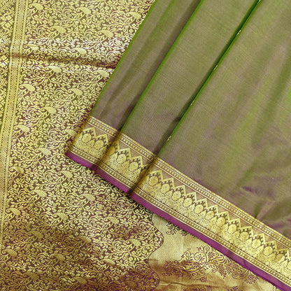 Indian Vintage Sari Green & Purple Artificial Silk Hand Woven Sarees 5yd Ethnic Elephants Craft Fabric Sewing Sarees Dress making Crafting