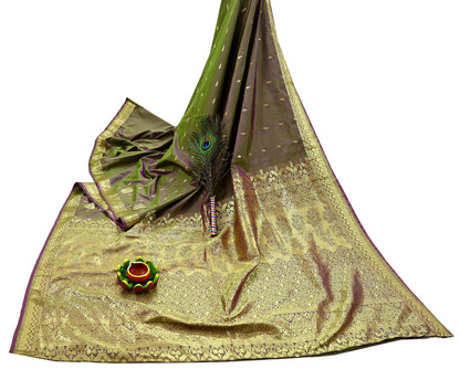 Indian Vintage Sari Green & Purple Artificial Silk Hand Woven Sarees 5yd Ethnic Elephants Craft Fabric Sewing Sarees Dress making Crafting