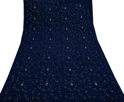 Indian Vintage Heavy Sari Blue Pure Georgette Silk Hand Beaded Sarees Craft Fabric 5Yd Sewing Soft Ethnic Wedding Sarees Dress making