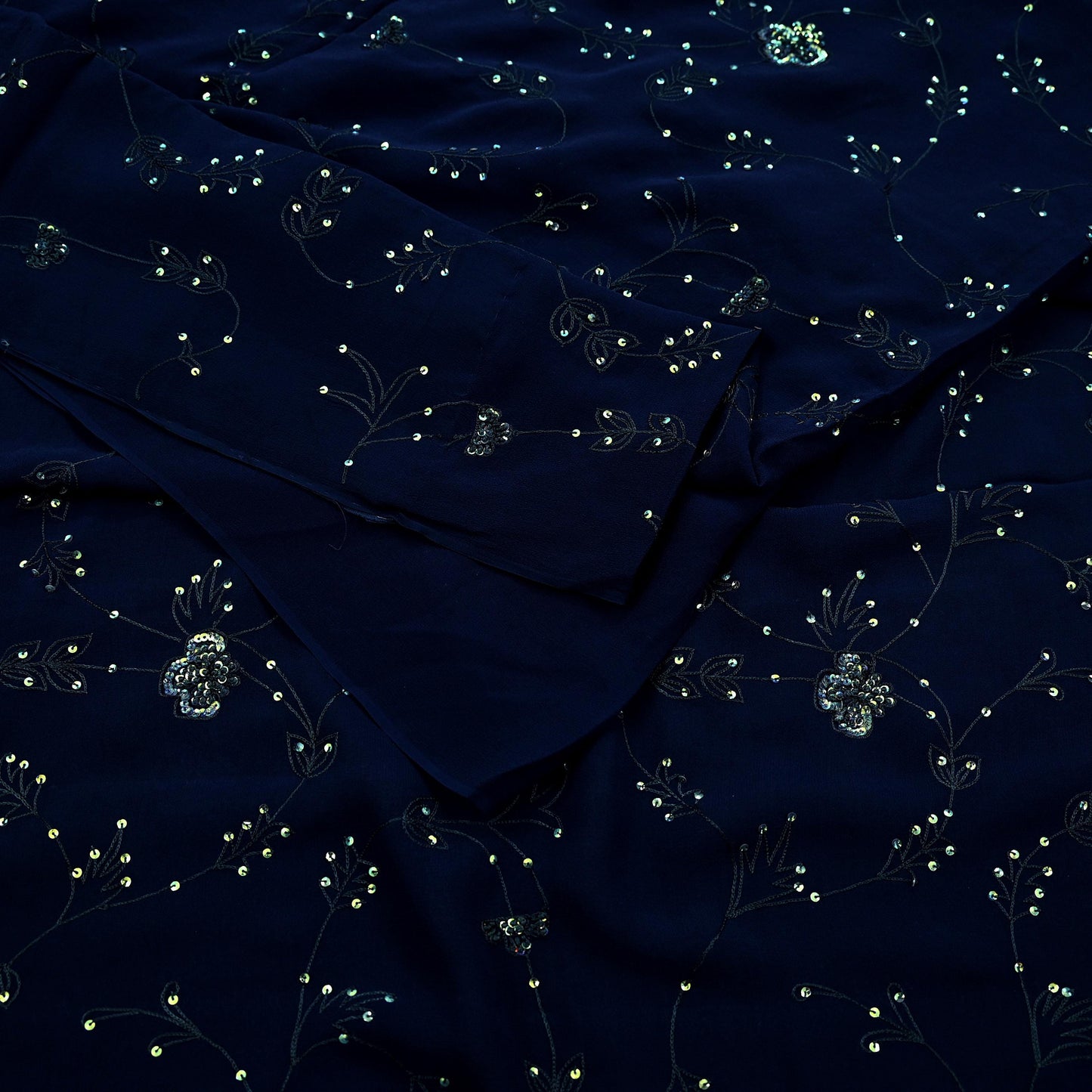 Indian Vintage Heavy Sari Blue Pure Georgette Silk Hand Beaded Sarees Craft Fabric 5Yd Sewing Soft Ethnic Wedding Sarees Dress making