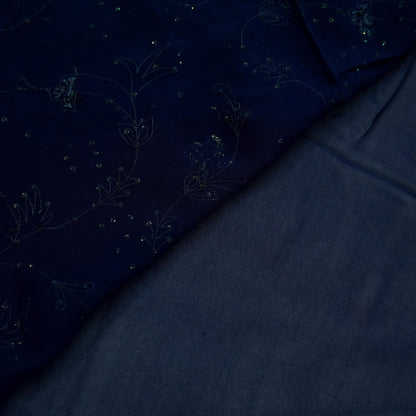 Indian Vintage Heavy Sari Blue Pure Georgette Silk Hand Beaded Sarees Craft Fabric 5Yd Sewing Soft Ethnic Wedding Sarees Dress making