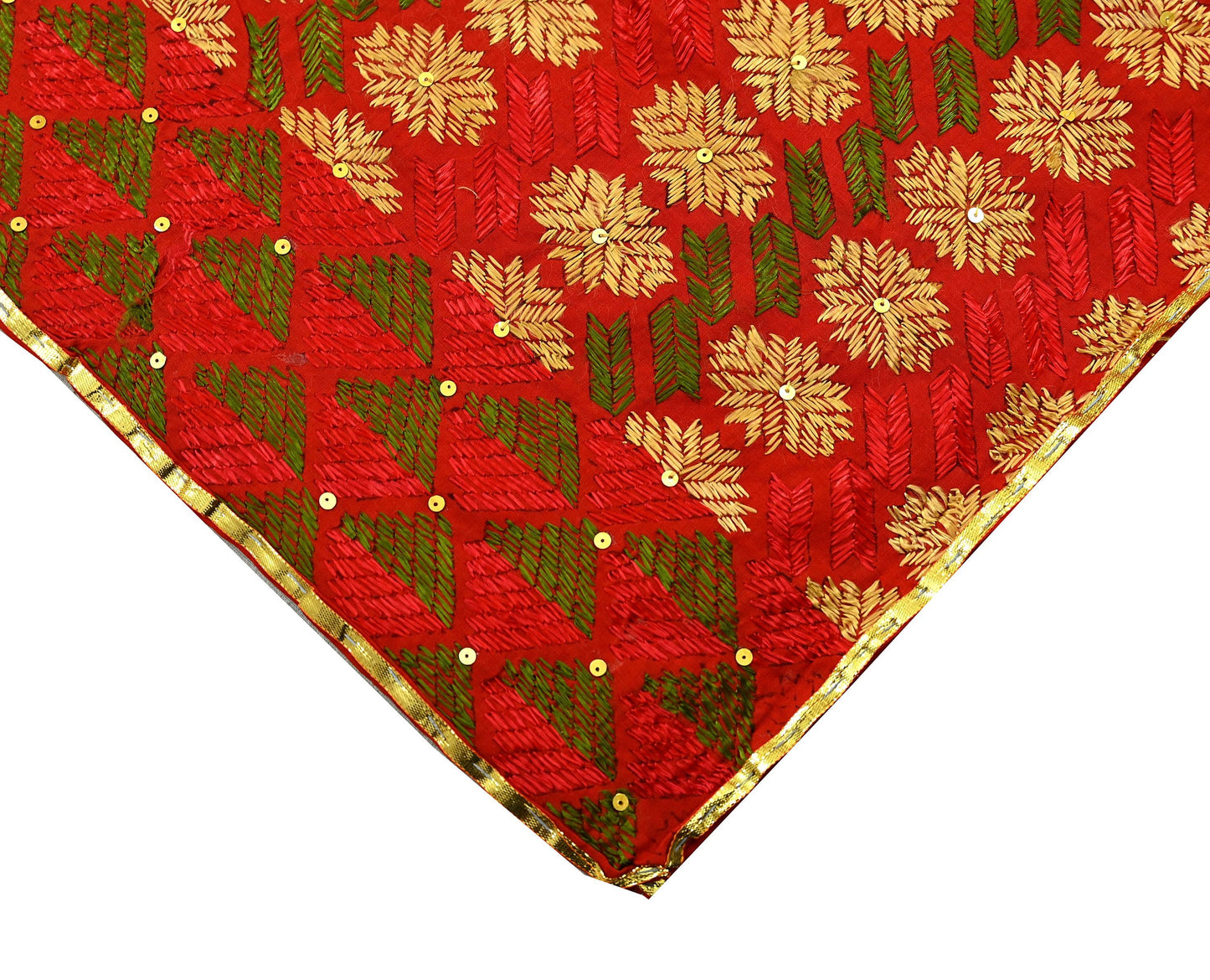 Indian Vintage Red Heavy Wedding Dupatta Long Stole Pure Cotton Hand Embroidered Bagh Phulkari Stole Scarves