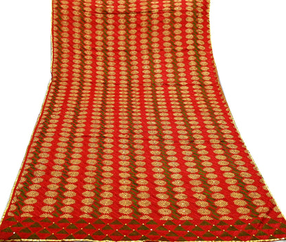 Indian Vintage Red Heavy Wedding Dupatta Long Stole Pure Cotton Hand Embroidered Bagh Phulkari Stole Scarves