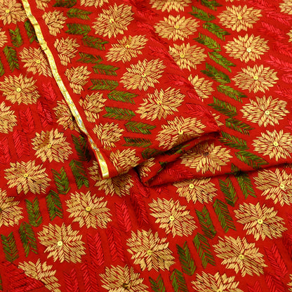 Indian Vintage Red Heavy Wedding Dupatta Long Stole Pure Cotton Hand Embroidered Bagh Phulkari Stole Scarves