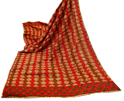 Indian Vintage Red Heavy Wedding Dupatta Long Stole Pure Cotton Hand Embroidered Bagh Phulkari Stole Scarves