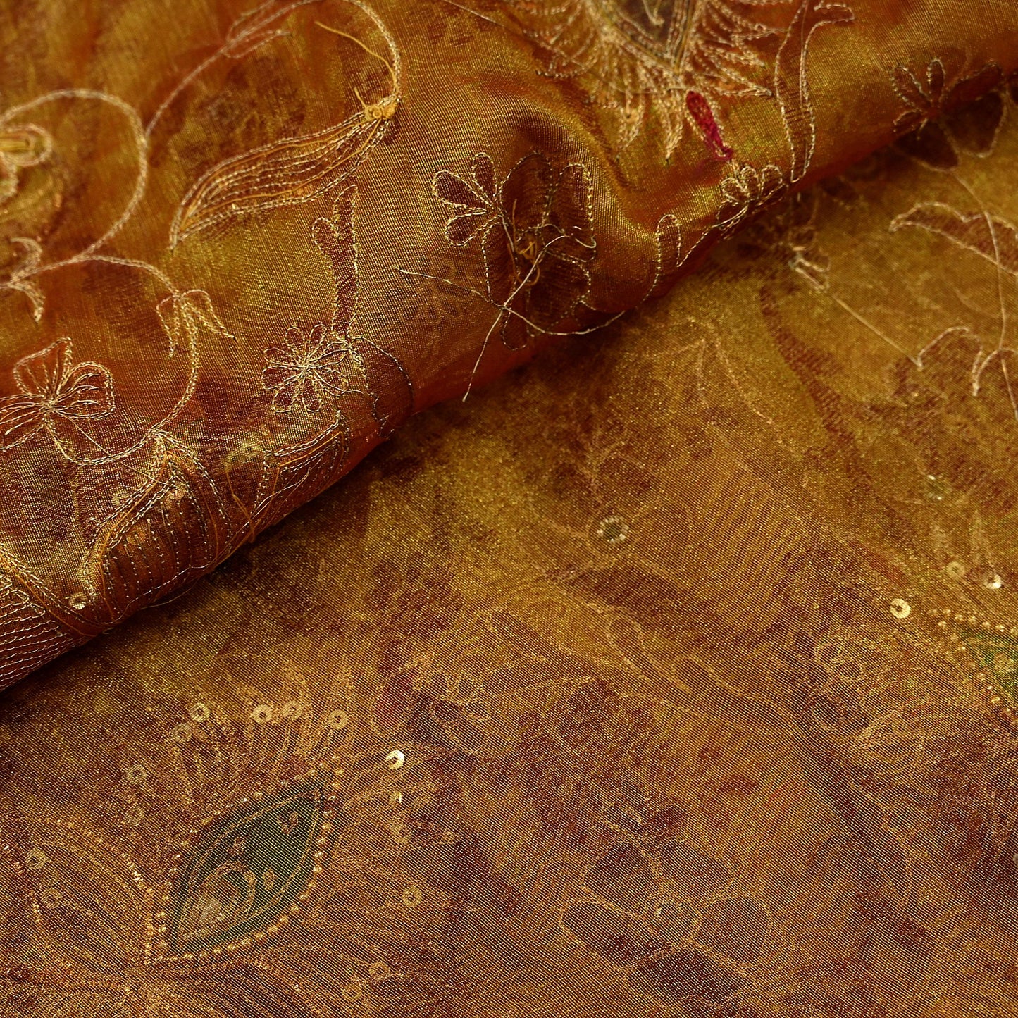 Indian Vintage Heavy Golden Dupatta Pure Tissue Silk Long Stole Hand Embroidered Scarves Zari Zardozi/Dabka Fringes Veil