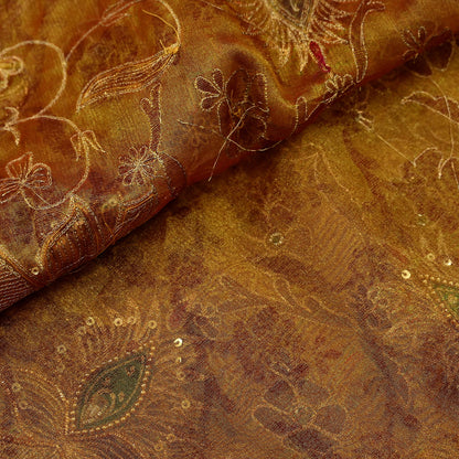 Indian Vintage Heavy Golden Dupatta Pure Tissue Silk Long Stole Hand Embroidered Scarves Zari Zardozi/Dabka Fringes Veil