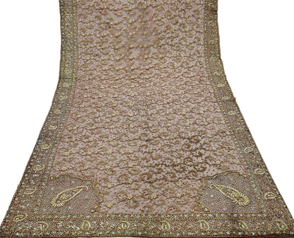Indian Vintage Heavy Wedding Red Dupatta Net Mesh Long Stole Hand Embroidered Scarves Golden Zardozi Zari Sequins Bridal Veil
