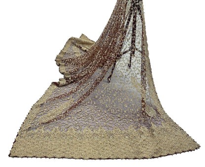 Indian Vintage Heavy Wedding Maroon Dupatta Net Mesh Long Stole Hand Embroidered Scarves Golden Zardozi Zari Sequins Dridal Veil Hijab