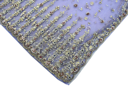 Indian Vintage Heavy Bridal Dupatta Purple Net Mesh Long Stole Hand Embroidered Scarves Golden Zardozi Dabka Zari Wedding Veil Hijab