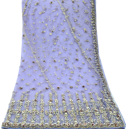 Indian Vintage Heavy Bridal Dupatta Purple Net Mesh Long Stole Hand Embroidered Scarves Golden Zardozi Dabka Zari Wedding Veil Hijab