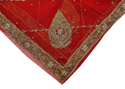 Indian Vintage Bridal Heavy Red Dupatta American Georgette Long Stole Hand Embroidered Scarves Zari Zardozi Bollywood Wedding Veil Hijab