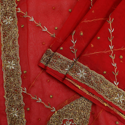 Indian Vintage Bridal Heavy Red Dupatta American Georgette Long Stole Hand Embroidered Scarves Zari Zardozi Bollywood Wedding Veil Hijab
