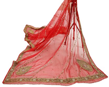 Indian Vintage Bridal Heavy Red Dupatta American Georgette Long Stole Hand Embroidered Scarves Zari Zardozi Bollywood Wedding Veil Hijab
