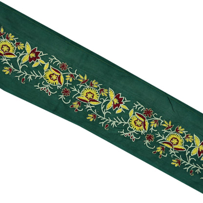 Indian Vintage Green Sari Border Hand Embroidered Craft Trim Lace Sewing Sari Ribbon Pure Crepe silk