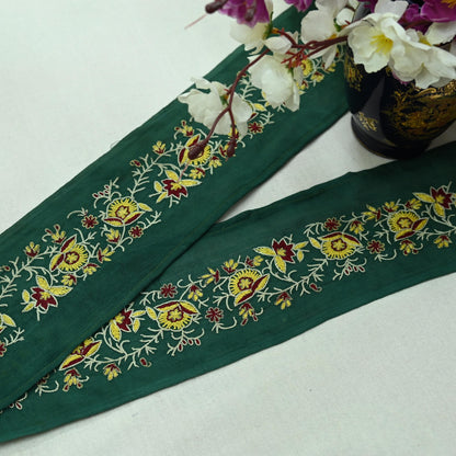 Indian Vintage Green Sari Border Hand Embroidered Craft Trim Lace Sewing Sari Ribbon Pure Crepe silk