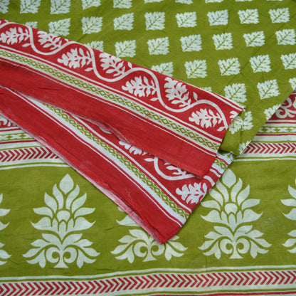 Indian Vintage Sari Green & White Printed Pure Cotton Saree Craft Fabric 5Yd Soft Sewing Sarong Wrap Boho Geometric Upcycle used Quilting