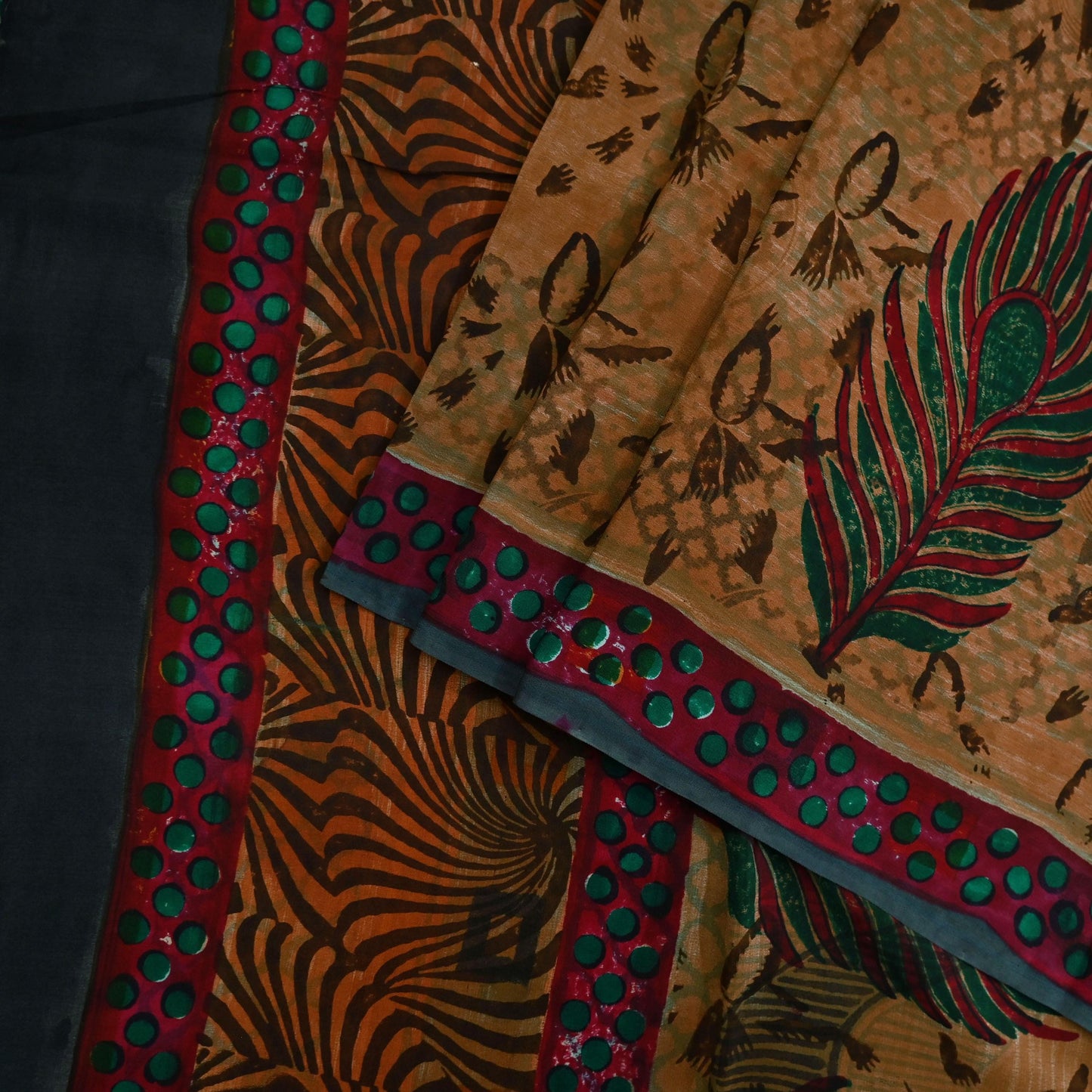 Indian Vintage Sari Green & Brown Pure Crepe Silk Printed Sarees Craft Fabric 5yd Sewing Floral Soft Craft Fabric Wrap Quilting Crafting