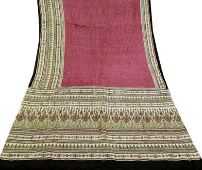 Indian Vintage Sari Ivory & Pink Pure Silk Printed Saree 5yd Sewing Craft Fabric Dress Making  Soft Wrap Crafting Quilting Upcycle