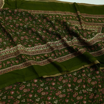 Indian Vintage Sari Green Pure Silk Printed Sarees 6yd Sewing Craft Fabric Dress Making  Soft Floral Wrap Upcycle Used Quilting Crafting
